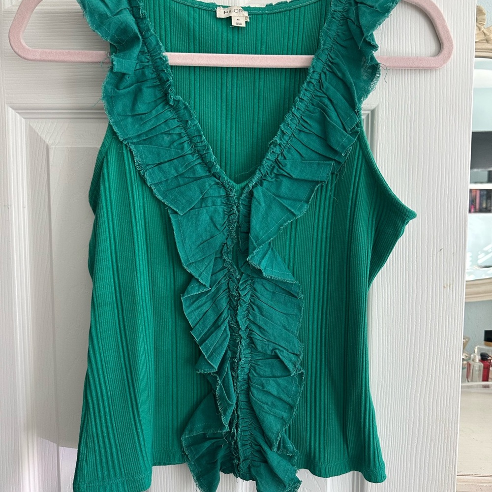 Pilcro Teal Ruffled Tank Top